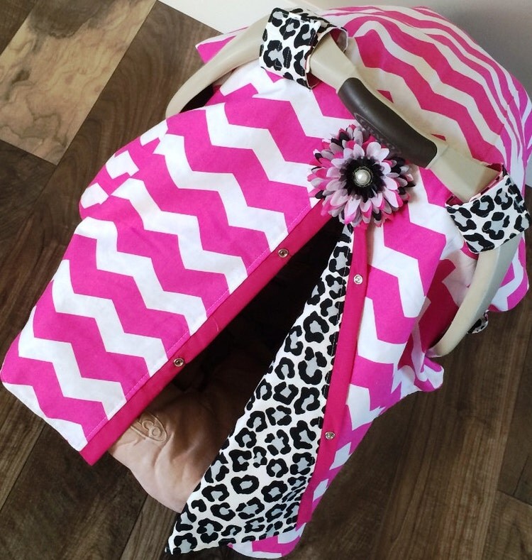 Carseat Canopy Hot Pink Chevron and Cheetah Print by CoveredNLove1