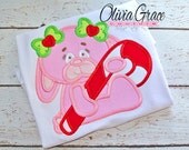 Christmas Bunny with Candy Cane Winter Embroidered Applique Shirt or Bodysuit Il_170x135