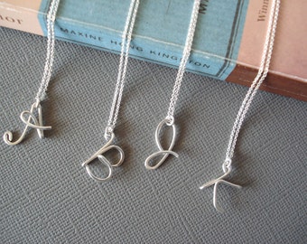 Sterling silver/ Gold filled Initial Necklace...Wire wrapped handmade personalized initial jewelry for everyday, wedding, bridesmaid gift