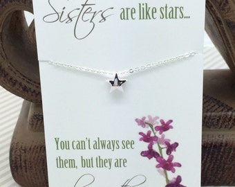 Sisters Necklace - Tiny Silver Star Necklace - Sisters are like Stars... You can't always see them but they are always there. sisters gift