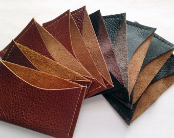 Minimalist Leather card case - genuine leather card holder - Dark Brown - Medium Brown Chestnut - Black Leather
