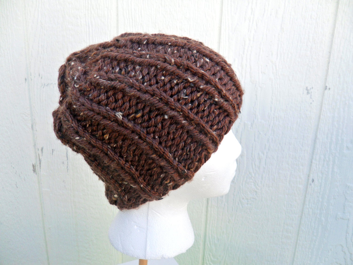 Brown Knitted Hat Chunky Hat Men or Women Everyday by Tejidos