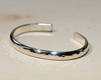 Sterling silver half round cuff bracelet with hammered texture and ...