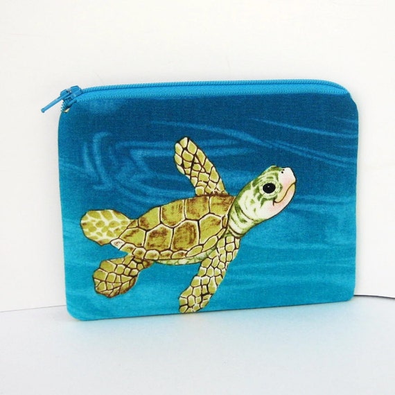 Sea Turtle Small Zipper Pouch Turquoise Coin Purse by OceanPatch