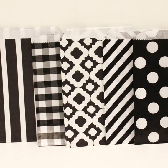 Paper Bags, 20 Assorted Black Paper Favor Treat Bags, Wedding Favor Bags, Birthday Party Bags, Gingham Bags, Polka Dot Bag, Candy Cookie Bag Il_570xn