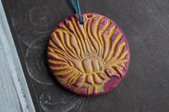 Bohemian Pendant - Handmade Polymer Clay Beads - Flower Pendant - Poppy - Bead Soup Beads