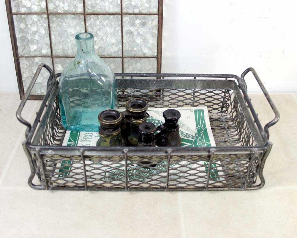 Vintage Industrial Metal Basket / Industrial Storage