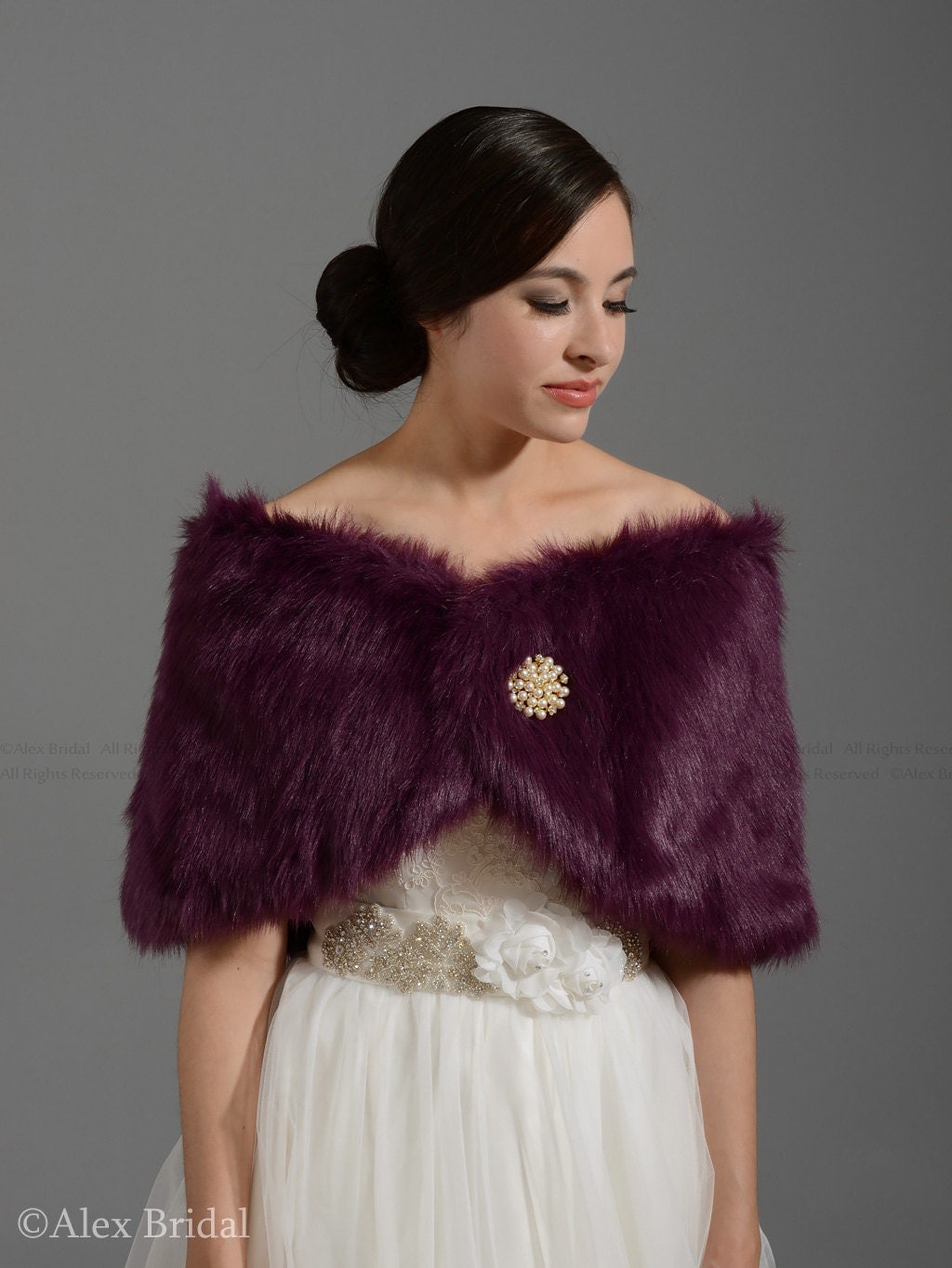 Purple faux fur wrap bridal wrap faux fur shrug faux fur stole