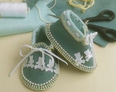 Baby Moccasins / Booties Sage & Peppermint Green with Teddy Bears Newborn to 3 Months