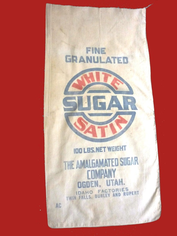 Vintage 100 Lbs. Sugar Muslin Bag White Satin Sugar Feedsack