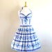 Blue and White Olive Branch Print Halterneck Bustier Dress - made by Dig For Victory