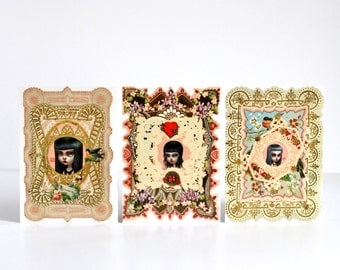 The Anti-Valentine - Meanie Girls Mad at You - 3 Valentine Postcards- by Mab Graves