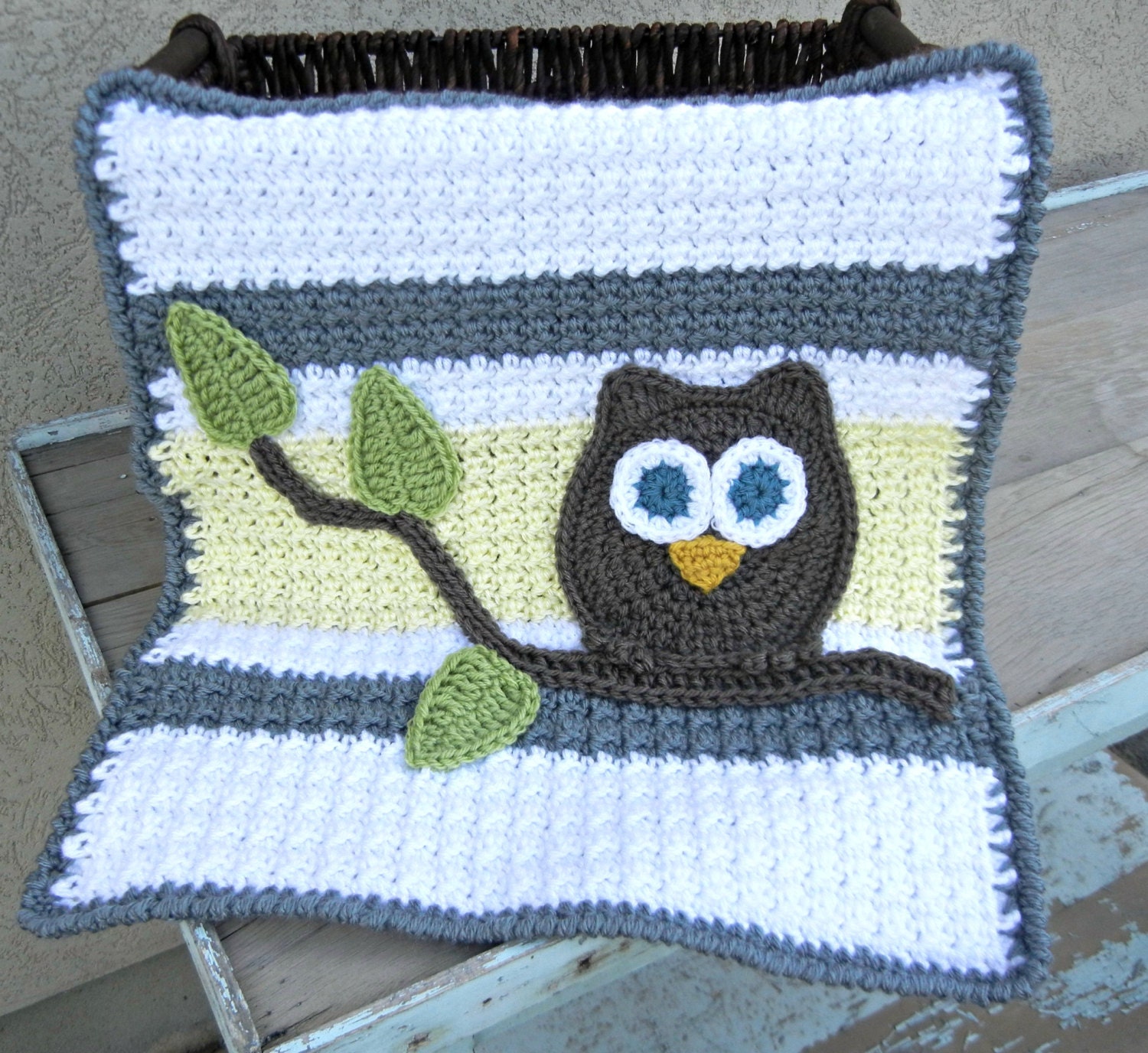  Owl Baby Blanket  Lovey Size Grey Yellow Baby  Shower Gift