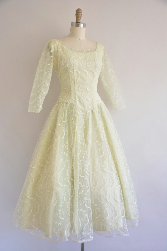 1950s celery green dress/50s Vogue prom dress/vintage 50s