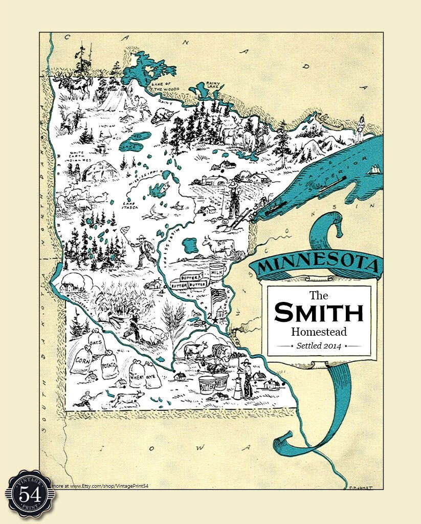 Minnesota MN Vintage Map Custom Map Art Print Map Retro