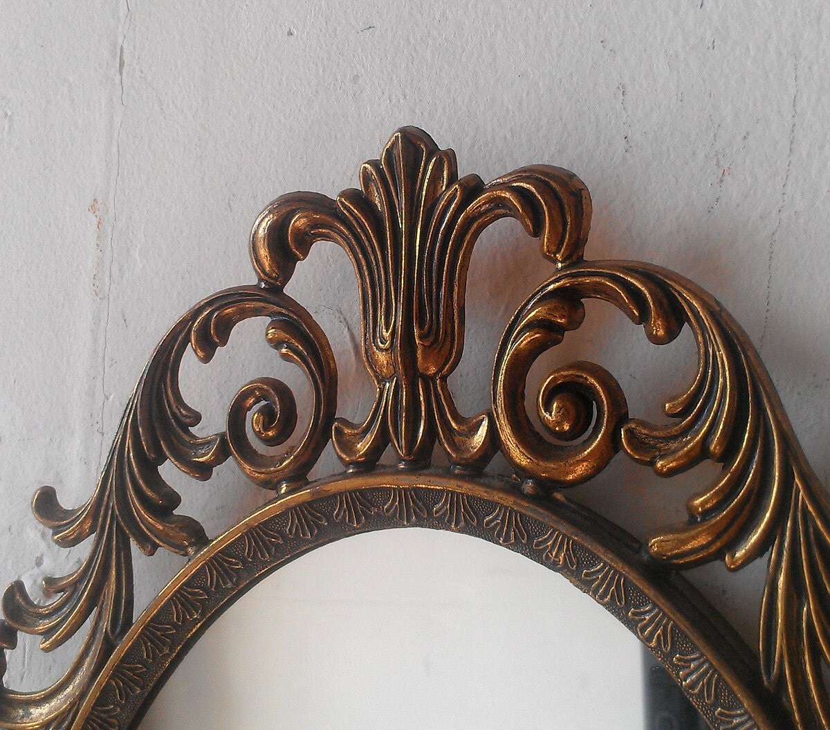 Princess Wall Mirror in Vintage 13x10 Inch Patina Brass Oval