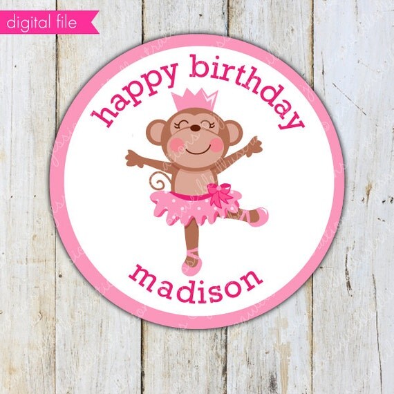 Ballerina Monkey - CUSTOM Printable Party Tags - DIY Cupake Toppers - Custom Ballerina Monkey Party Printables, You Print Il_570xn