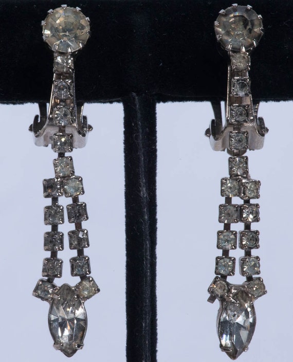 Rhinestone Dangle Earrings Clip On Vintage Earrings