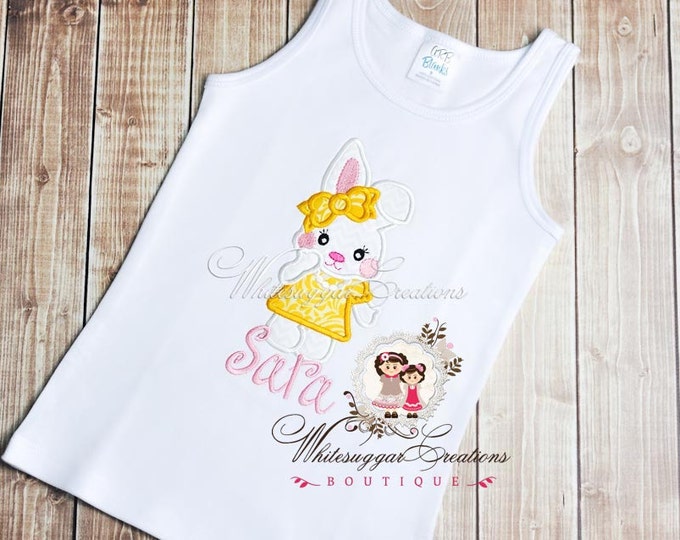 Easter Bunny Shirt with Dress and Pearls, Custom Easter Shirt for Girls, Bunny Shirt, Girl Bunny Shirt, Bunny Outfit, Bunny Dress Shirt