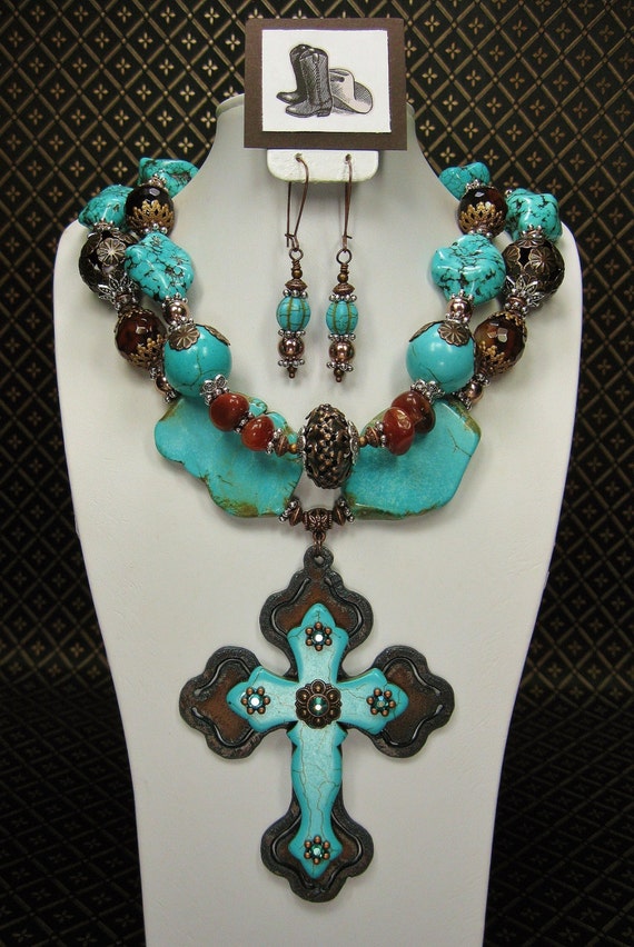 TURQUOISE CHUNKY WESTERN Style Statement Bold Cowgirl Necklace