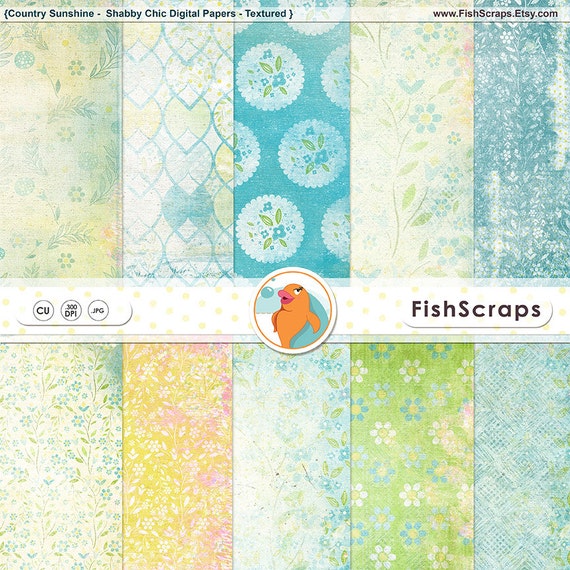 Country Sunshine Shabby Chic Digital Paper, Easter Floral Patterns, Fresh Spring Scrapbooking Background Paper, Instant Download Il_570xn