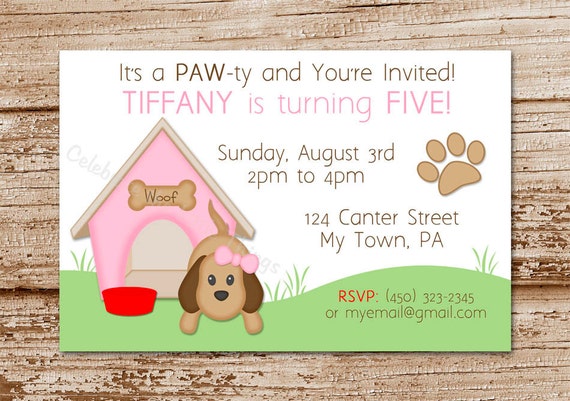 Printable / Puppy Dog Party Invitation for Girls / Personalized (Pink) Il_570xn