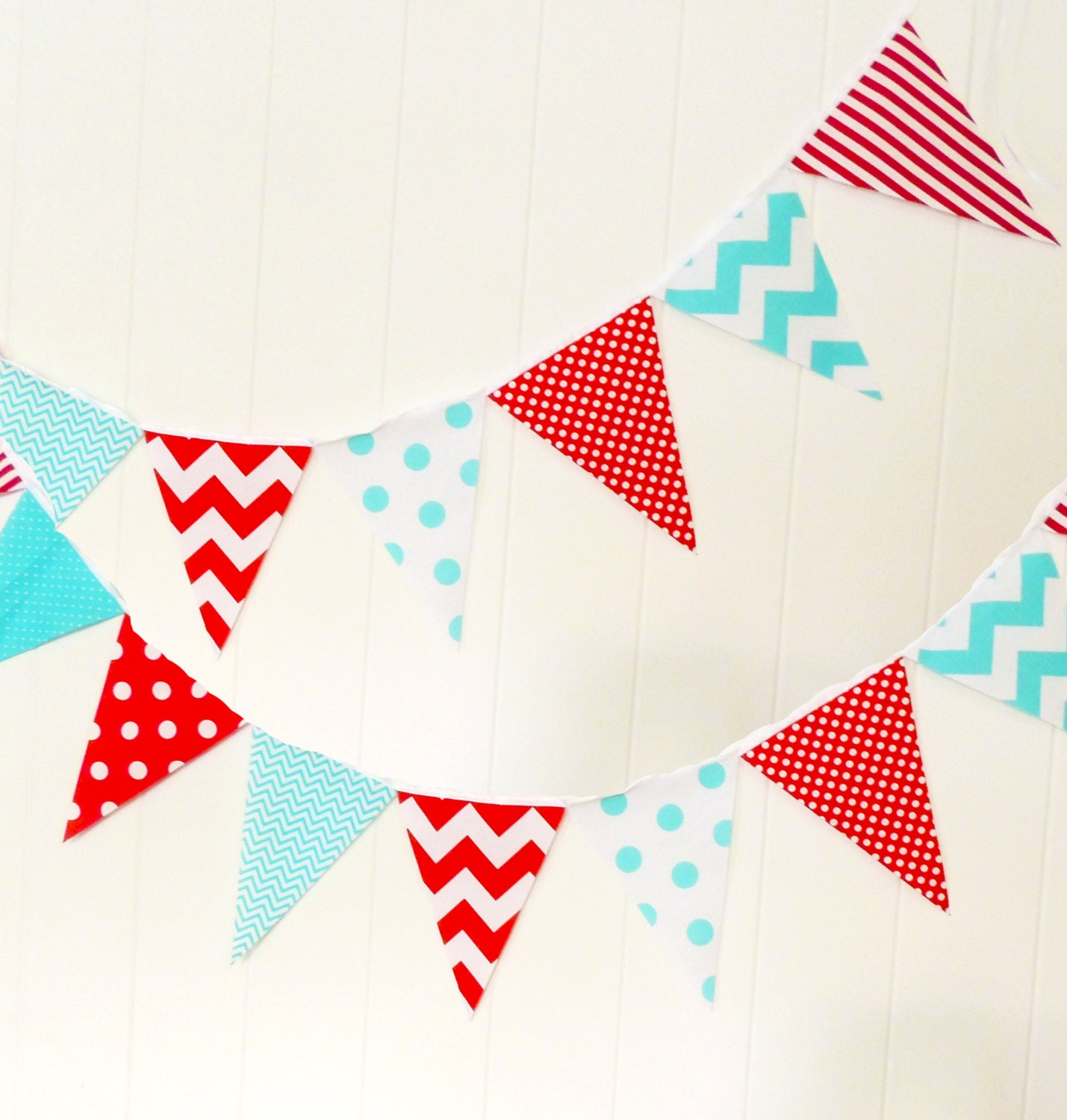 Party Banner Bunting Fabric Pennant Flags Aqua Blue Red