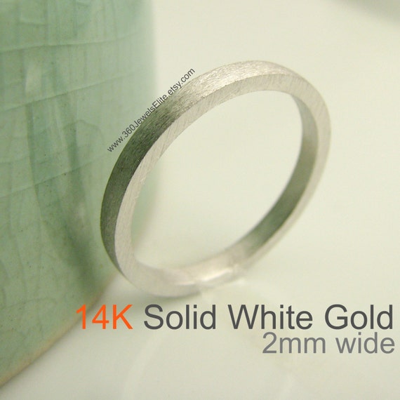 Solid White Gold Ring, Brushed, Flat Square Spacer Stackable 2mm Tiny ...