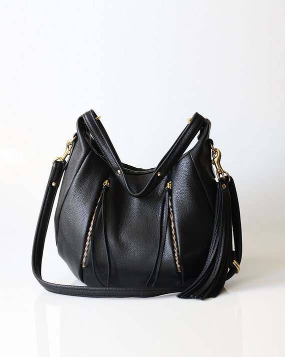 Soft Leather Handbag OPELLE Ballet Bag Large Size in Black