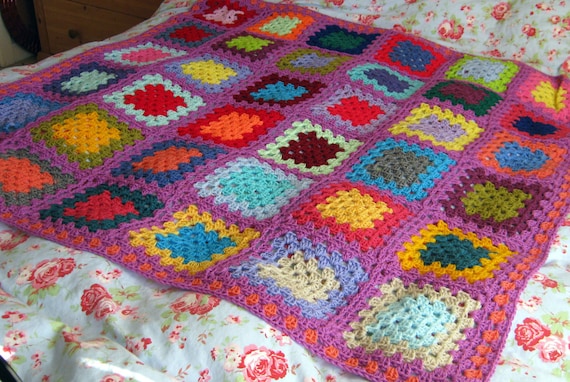 SALE Violet Granny Square Crochet Afghan Blanket Crochet SALE