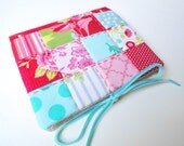Needlecase ~ needle book in red and aqua patchwork, lined with linen and a sweet bird ~ ReadyTo Ship Il_170x135