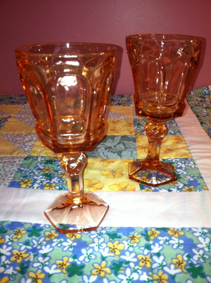 Vintage Fostoria Pink Water Pedestal 2 Piece Set Wine Glasses Made in