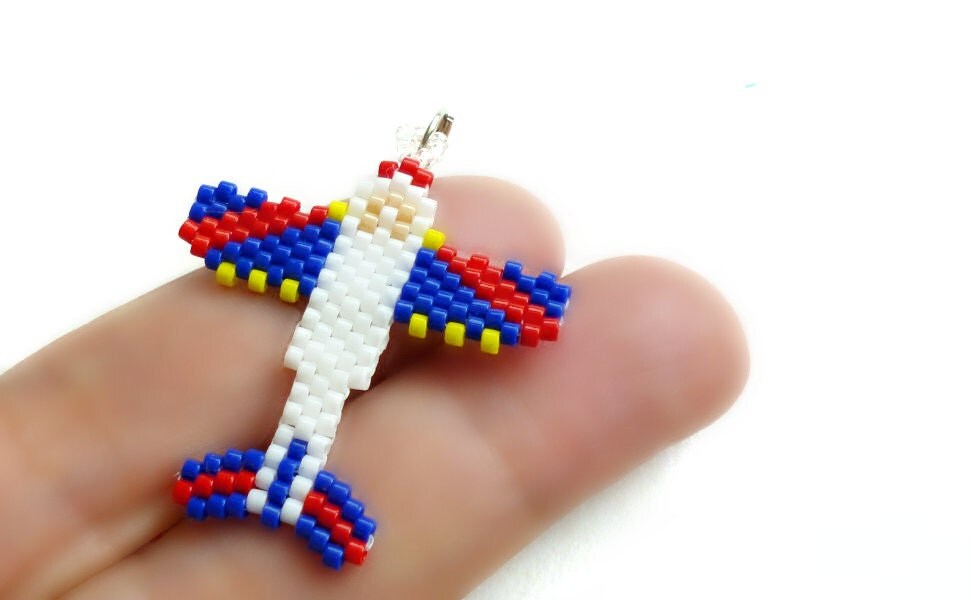 Airplane Seed Bead Charm Pendant Peyote Stitch Bead