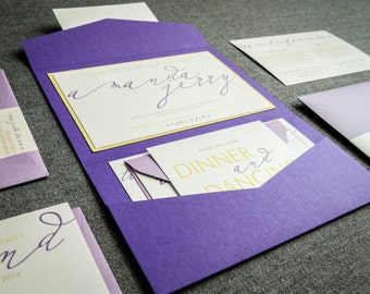 Modern Calligraphy Wedding Invitations Purple Wedding