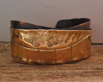 FREE SHIPPING Layered Brass Copper Cuff Bracelet Men Women