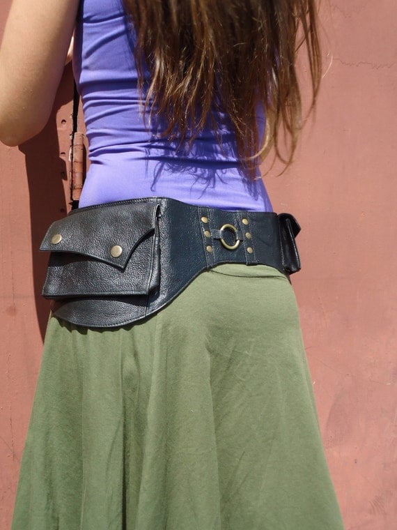 Leather Utility Belt Belt Bag Hip Belt Steampunk Bag by leilamos