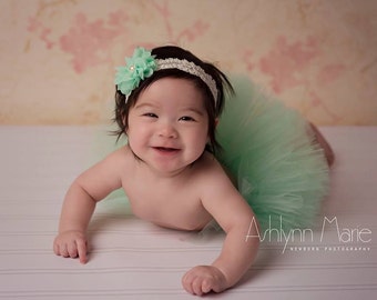 MINT tutu and vintage style headband, newborn tutu, baby tutu, newborn photography prop