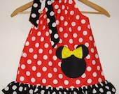 on sale 15% OFF coupon is summer  Minnie Mouse Red polka dots  ruffled Swing dress  with  applique (available in sizes 1 to 4)