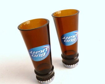 Bud Light Beer Bottle Shot Glasses Set of 2