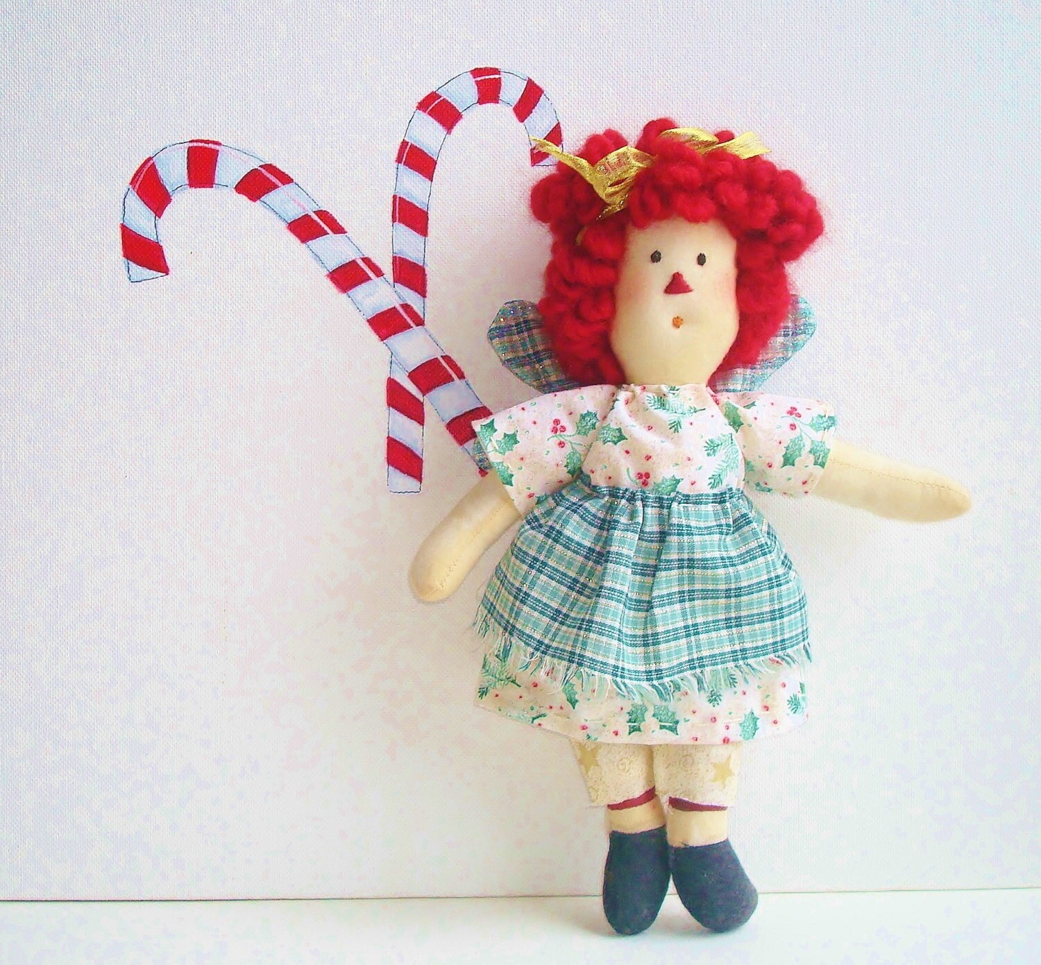 Christmas Angel Raggedy Ann Angel Prim, Tree Topper Angel -Ready to Ship