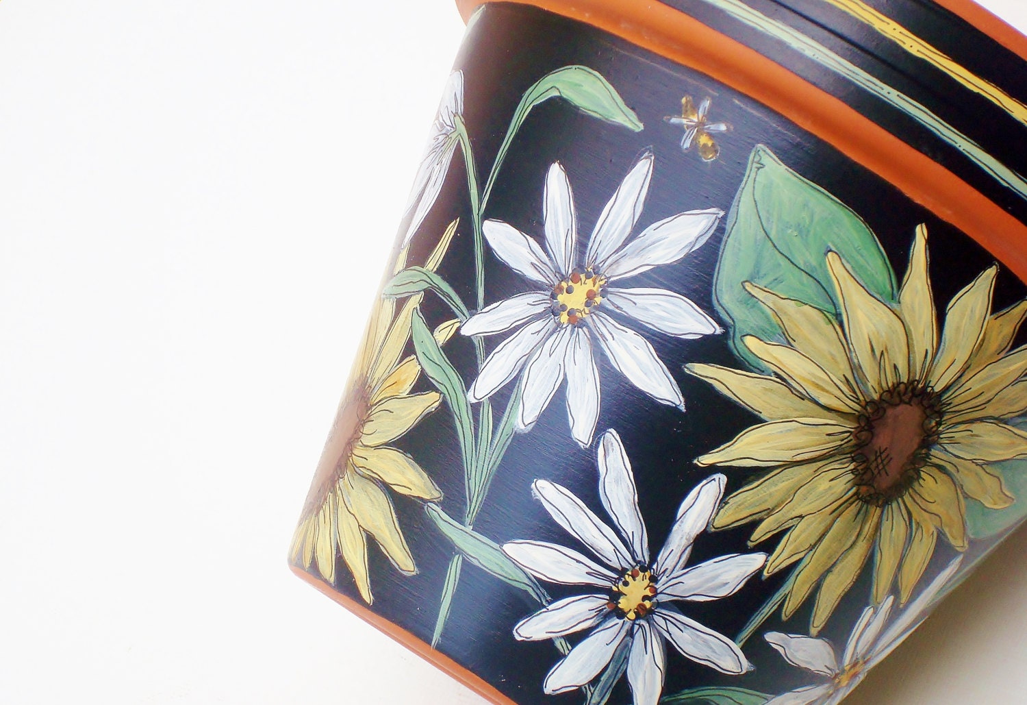 Hand Painted Flower Pot Sunflowers 6 Inch