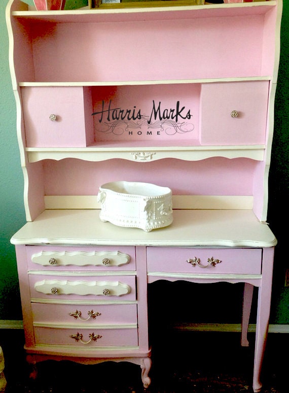 French Provincial Desk Hutch Vanity Vintage Pink White