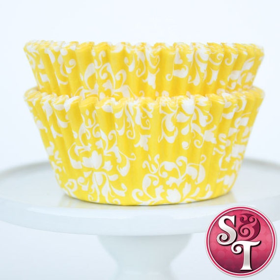 Damask Yellow GREASEPROOF Baking Cups Cupcake Liners - Quantity 50 Il_570xn