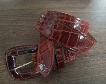 Vintage Joan and David Brown Leather Alligator Crocodile Belt Womens Size M 1980s