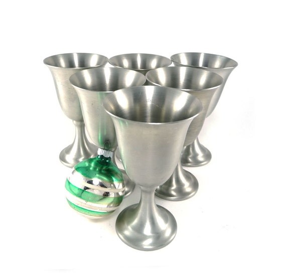 Vintage pewter wine goblets set of 6