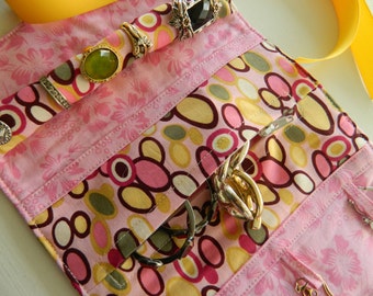 Soft Travel Jewelry Roll, Travel Jewelry Case, Travel Jewelry Organizer in Bangle Dot 8 Other Color Choices