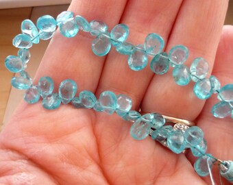 Caribbean blue apatite faceted pear briolette beads 5-6mm 1/2 strand