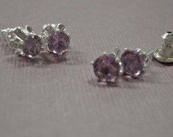 Amethyst Earrings - Amethyst Post Earrings - Sterling Silver & Amethyst Birthstone Earrings