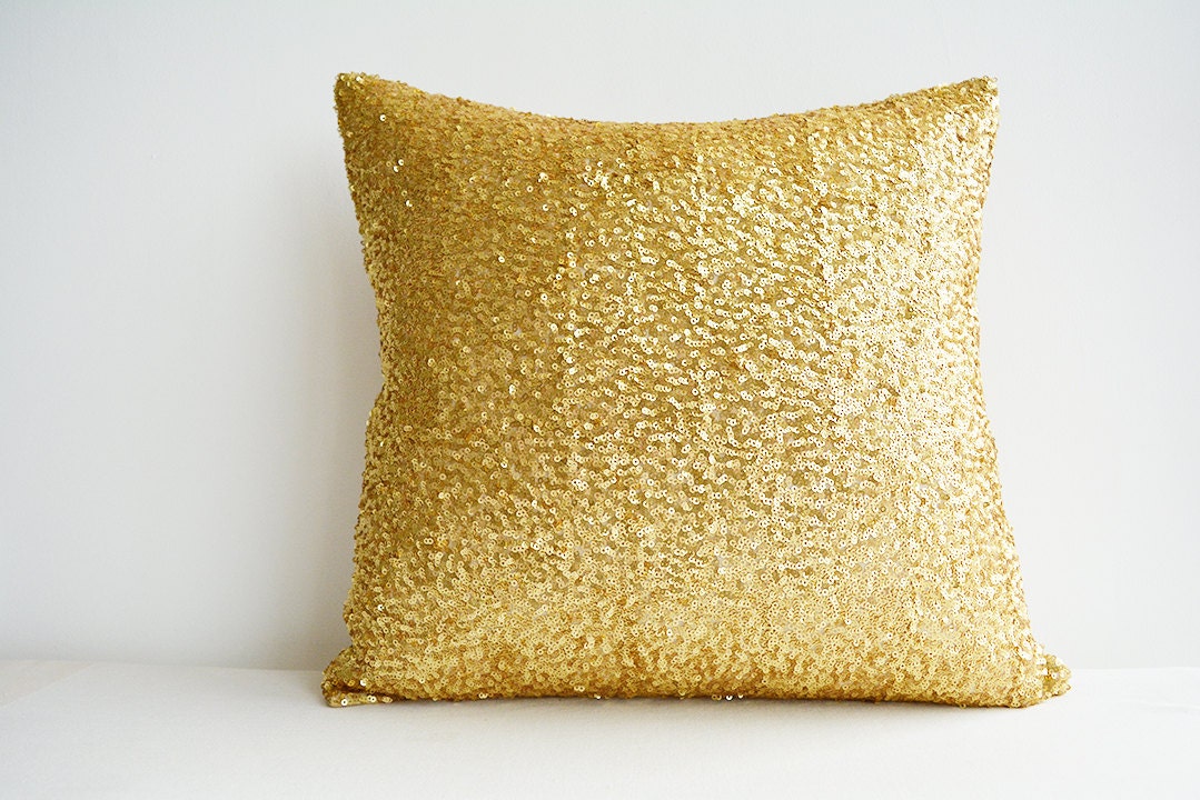 Bright and Shiny Gold Sequin Pillow Cover Gold by anekdesigns