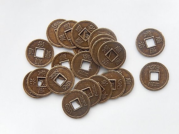 6pcs Antique brass finish Chinese coins 17mm